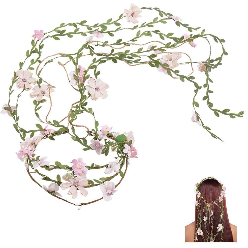 8354 Pearl Pink Flower Crown Headband Boho Floral Wreath With Leaves Vine